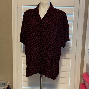 Chic Black and Red Floral Button Down Shirt